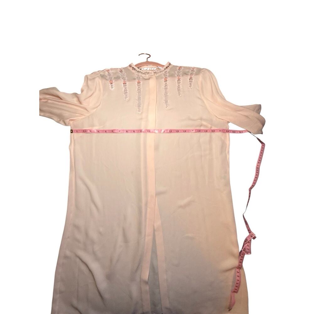 Elie Tahari 100% Silk Blush Pink Cutwork Embroidery Long Sleeve Tunic Top Size L - Picture 5 of 9